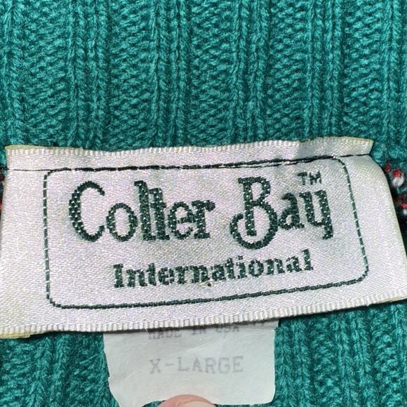 Vintage 80’s Ugly Christmas Sweater Green Teddy Bear Santa Retro Granny Core XL - Picture 9 of 10